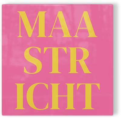 Tegeltje Maastricht - roze geel - tegeltje stad - tegeltje met tekst