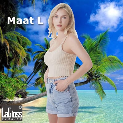 LaGloss® Zomerse Creme Top met Spaghettibandjes - Effen Kleur, Medium Stretch - Polyester Viscose - Ideaal voor Festivals - Jong en Trendy - L %%