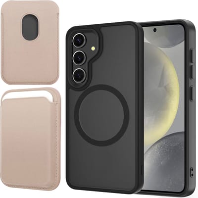 Hoesje + Pasjeshouder geschikt voor Samsung Galaxy S25 - Portemonnee geschikt voor MagSafe - Magnetisch - Pasjes Houder - Creditcardhouder - Goud