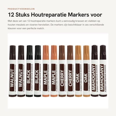 Dailygoods- Houtmarkers 12 stuks - Meubelstiften voor reparatie - Houtreparatie - Krassen en vlekken - Geschikt voor houten meubels - Eenvoudige toepassing