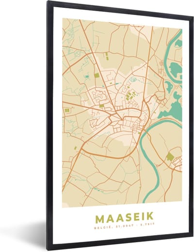 Fotolijst incl. Poster - België - Stadskaart - Plattegrond - Maaseik - Kaart - 40x60 cm - Posterlijst