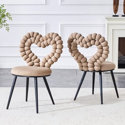 MODENUIT Eetkamerstoel - Set Van 2 - Rugleuning Met Uitsparing - Voor Eetkamer En Woonkamer - Fluweel Camel