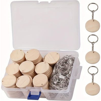 Kit de fabrication de porte-clés en bois DIY - 1 boîte/150 pièces Pendentifs en bois avec porte-clés - Accessoires de fabrication de bijoux white