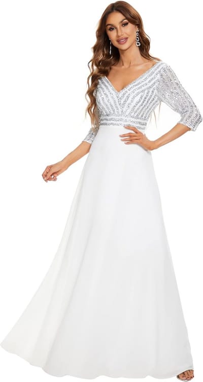 Elegante Lange Avondjurk Chiffon met Pailletten en V-hals voor Feest en Gala
