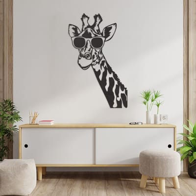 Wanddecoratie Giraf - Muurdecoratie Giraf - Muurdecoratie Hout - Wanddecoratie Hout - Muurdecoratie Woonkamer - Wanddecoratie Woonkamer - Wanddecoratie Industrieel - Wanddecoratie Dieren - Home Decor - Wall Line Art - 89 x 55.5 cm