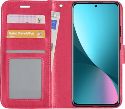 Hoesje - Met Pasjeshouder - Geschikt voor Xiaomi 12 - Luxe Bookcase Portemonee - Flip Case - Kunstleer Book Case - Flipcase - Book Cover - Walletcase - Portemonneehoes - Donkerroze