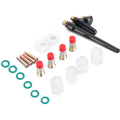 Kit 23 pièces Tasse en Verre Résistant à la Chaleur Collet Lentille à Gaz Consommables de Soudure pour TIG WP 17 18 26