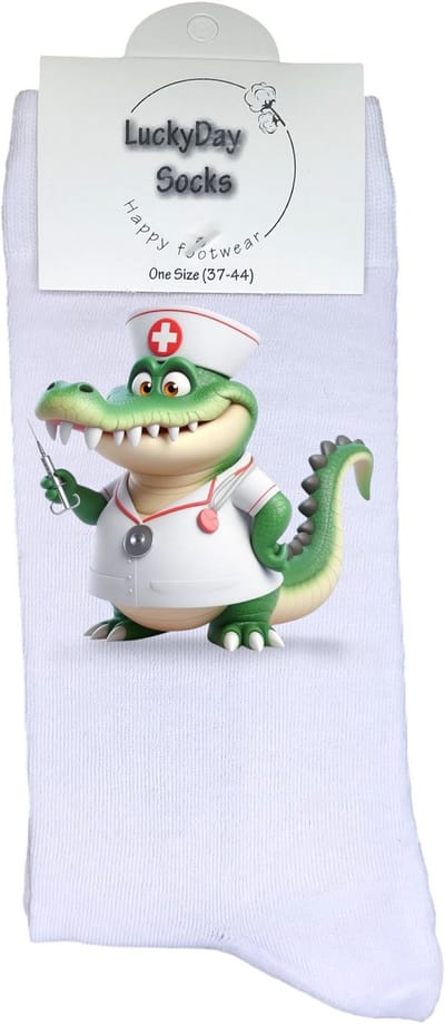 Dokter - Opkikker - Verjaardag cadeau - Grappige sokken - Leuke sokken - Hem haar sokken - Vrolijke sokken - Ziekenhuis - Moederdag - Krokodil - Ziek - Operatie - Beterschap - Grappig cadeau - Kerst sokken - Sint cadeau - Socks maken Happy - 37-44