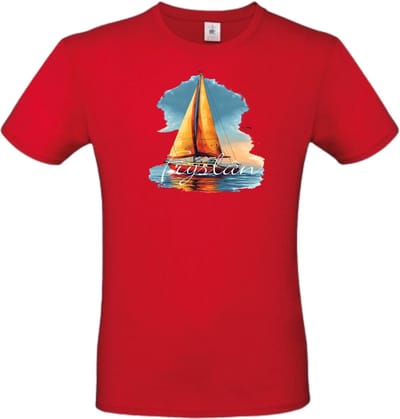 T- shirt rood met opdruk zeilboot Fryslân maat S (zeilboot, Friesland watersport) van Shirtmakelaar