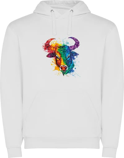Witte unisex hoodie met “ Kleurrijke Sterrenbeeld Stier – Astrologie – Horoscoop – Zodiac Signs “ Print Full Color Color merk Roly maat S