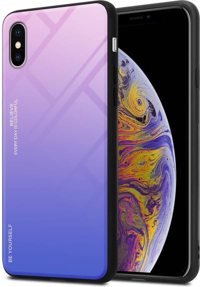 Cadorabo Hoesje geschikt voor Apple iPhone XS MAX in ROZE - BLAUW - Tweekleurige beschermhoes van TPU-silicone Case Cover en achterzijde van gehard glas