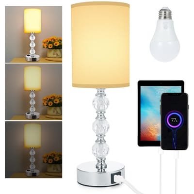 Luxe kristallen nachtkastje lamp slaapkamer nachtkastje lamp met 3000K warme gloeilamp stof US Plug No AC Socket beige