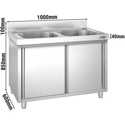 GGM Gastro Spülschrank PREMIUM - 1000x600mm - mit 2 Becken mittig