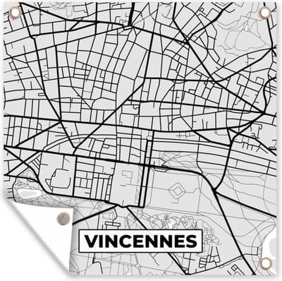 Tuin poster Kaart – Stadskaart – Vincennes - Plattegrond – Frankrijk - 200x200 cm - Tuindoek
