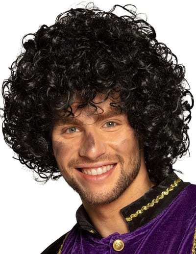 Pieten Pruik Zwart Krullen Heren - met Gratis 2x Haarnetje - Pietenpruik Piet Krulletjes - Sint Sinterklaas Haren Afro Haar Festival