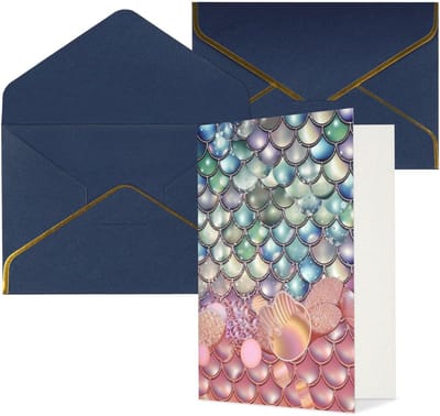 Bedankkaart Enveloppen Set - Wenskaarten Alle Gelegenheden - Berichten Overbrengen - Parelmoer Papier Goudrand - 15 x 10 cm - Blauw