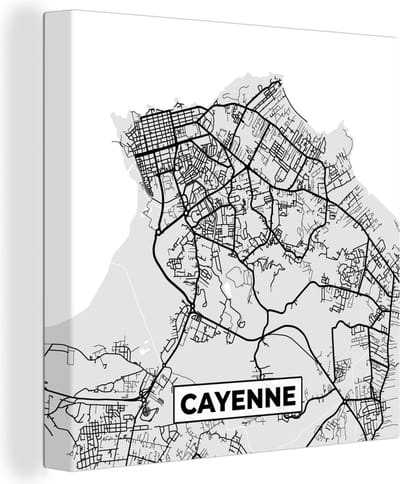 Canvas Schilderij Plattegrond - Cayenne - Stadskaart - Kaart - Frankrijk - 20x20 cm - Wanddecoratie
