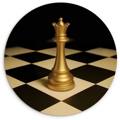 WallCircle® Wandcirkel 120x120 cm - Muurcirkel Koningin - Schaakstuk - Geblokt - Goud - Muurdecoratie woonkamer - Wanddecoratie slaapkamer - Kamer decoratie accessoires - Ronde schilderijen XXL