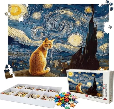 Puzzel Sterrenhemel Kat - Legpuzzel 5000 stukjes - Ontspannen Tijdverdrijf - Hout Materiaal Perfecte Vertanding - 156 x 105 cm