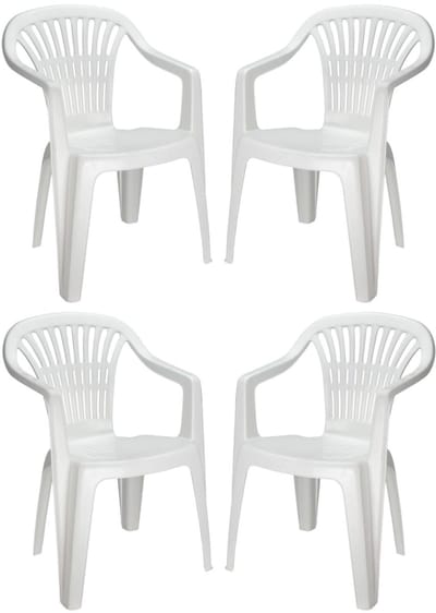 Pro Garden tuinstoel Maggiore - 4x - wit - kunststof - 56 x 55 x 81 cm - bijzet stoelen - stapelbare tuinstoelen - buiten
