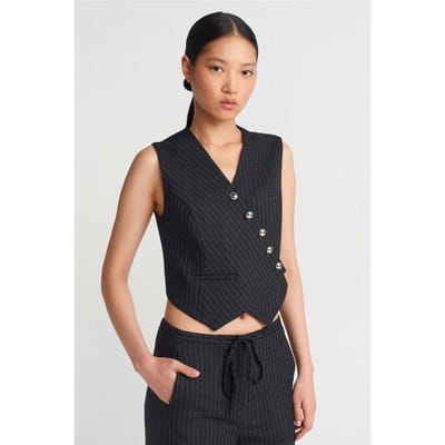 Gestreepte Cropped Vest met Knopenaanpassing