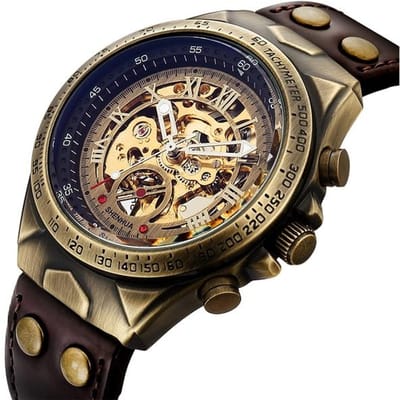 Retro Stijl Heren Automatisch Mechanisch Horloge Skelet Steampunk Echt Lederen Band Heren Zelfopwindende Polshorloges Heren Reloj
