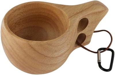 Dubbele Holle Houten Koffiekop - Handgemaakte Rubberwood KUKSA Mok voor Koffie en Water, Duurzaam en Uniek