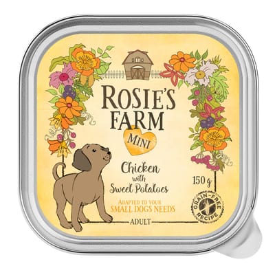 6x150g Rosie's Farm Mini Kip met zoete aardappelen nat hondenvoer