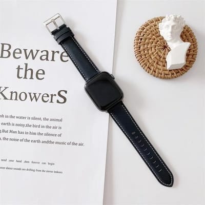 By Qubix - Geschikt voor Apple Watch bandje - Premium leather leer bandje - Donkerblauw - Geschikt voor Apple Watch 38mm / 40mm / 41mm / 42mm - leren smartwatchbandje - Horlogebandje