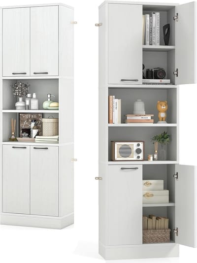 Hoge Keukendressoir met 2 Deurkasten en Open Planken - Multifunctionele Opbergkast 56 x 30 x 190 cm