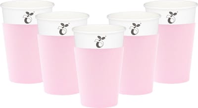 Givi Italia Feestbekers met hoesjes - 24x - lichtroze - papier - 250ml - kinderfeestje - biologisch afbreekbaar