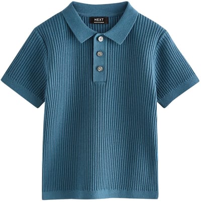 Next - Jongens - Gebreid poloshirt met knopen bij de hals van 100% katoen - Blauw