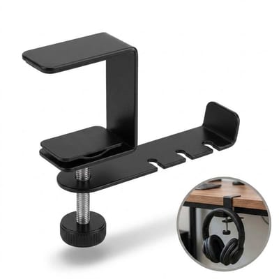 DIVERZA Koptelefoonhouder voor Bureau – Verstelbaar – Bureau Houder voor Kantoor Items – Headset Houder – Bureau Klem – Zwart RVS