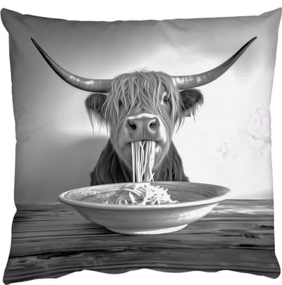 Sierkussens - Kussentjes Woonkamer - 50x50 cm - Schotse Hooglander - Spaghetti - Dieren - Zwart wit