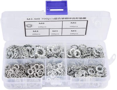 Cosensi - Dailygoody - Assortiment Ringen - Gegalvaniseerd - 700 Stuks - Getande Borgringen - Bevestigingsgereedschap voor M3 M4 M5 M6 M8 - Geschikt voor huisho...