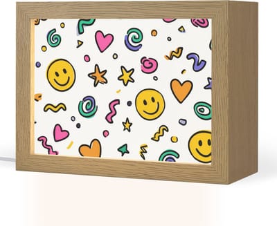 Nachtlampje 20x15 cm - Kinder lampje - Smileys - Pictogrammen - Kleurrijk - Tafellamp kinderkamer - Slaapkamer lamp - Bedlamp kinderen - Kinderlampje stopcontact - Wandlamp babykamer - Nachtlampjes