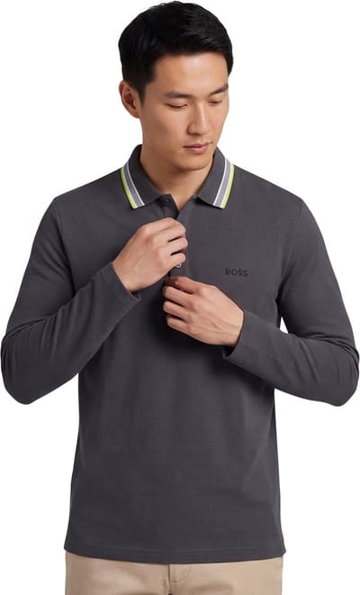 poloshirt Boss Green grijs lange mouw katoen
