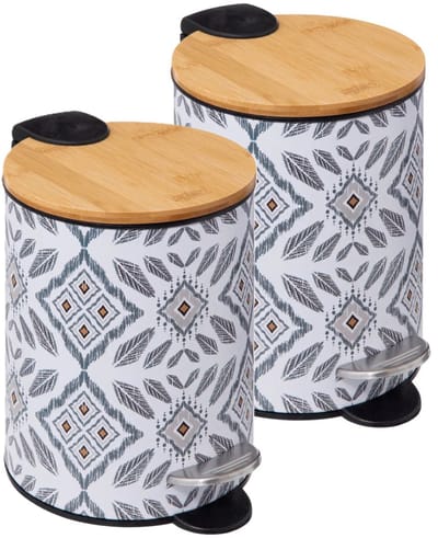 5Five Pedaalemmer Mystic - 2x - wit/grijs - 3 liter - metaal - 17 x 23 cm - voor toilet/badkamer - soft-close