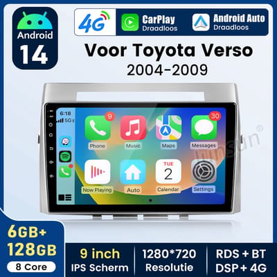 HexinexMarket Octa-Core autoradio Geschikt voor Toyota Verso 2004-2009 - Draadloos CarPlay, Android Auto, multimediaspeler, 6GB+128GB