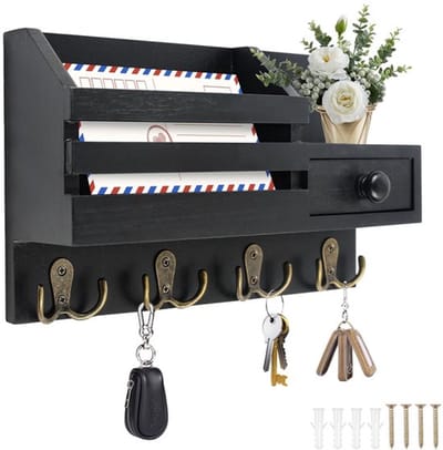 Dailygoody - Houten Sleutelhouder - Decoratieve Wandplank - 4 Dubbele