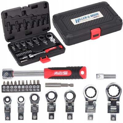 Hillen&Mohr ringsleutelset met ratel en bits (6-19 mm)