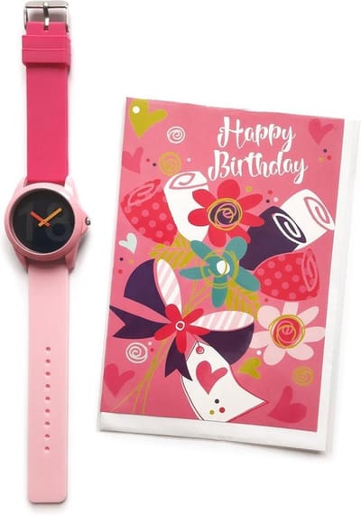 Wenskaart Happy Birthday + Verjaardag Horloge 18 jaar - HOR-18-Roze