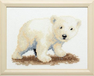 Pako Borduurpakket met telpatroon - lief ijsbeertje - 210.885 - voorgesorteerd garen - Aida ivoor - 13 x 17 cm - DIY kit