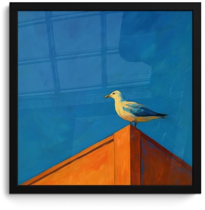 Poster in lijst - Fotolijst 40x40 cm - Posters - Meeuw - Gebouw - Lucht - Geschilderd - Posterlijst zwart - Decoratie - Wanddecoratie woonkamer - Muurdecoratie slaapkamer