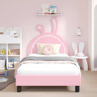 vidaXL - Kinderen - bedframe - met - hoofdboard - Roze - 90 - x - 190 - cm - PU