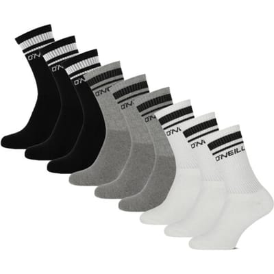 O'Neill Sportsokken unisex 9-pack effen multi wit/grijs/zwart