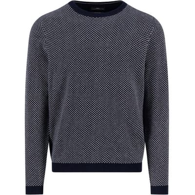 Fynch-Hatton Trui O-Neck Jacquard Warm Winter Air Cotton Cashmere Navy / male