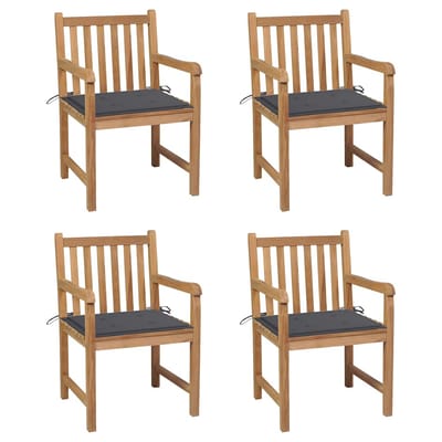 vidaXL - Tuinstoelen - 4 - st - met - antracietkleurige - kussens - massief - teakhout