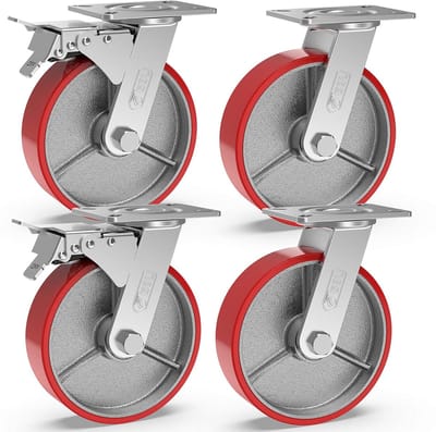 Heavy Duty Casters with 2 Brakes - 150mm to 1280kg - Silent Rubber Wheels for Furniture - 4 Pack