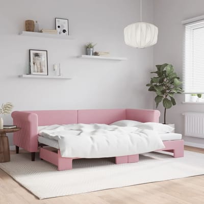 vidaXL - Slaapbank - met - onderschuifbed - 80x200 - cm - fluweel - roze